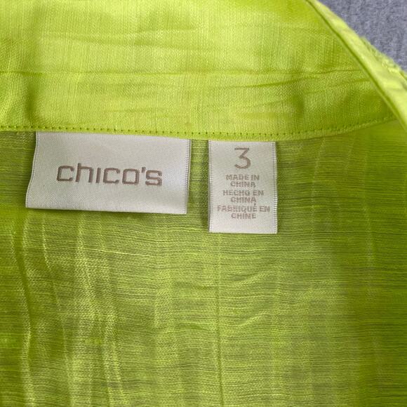 Chico's Lime Green Linen Blend Crinkle Embroidered Open Jacket Women's 3 (XL/16) - Picture 10 of 15